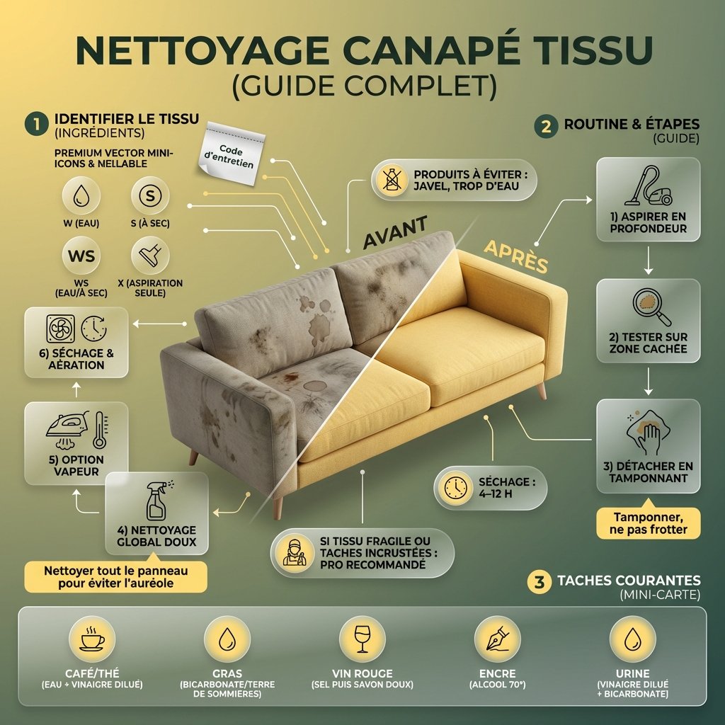 explication du nettoyage d'un canapé en tissu